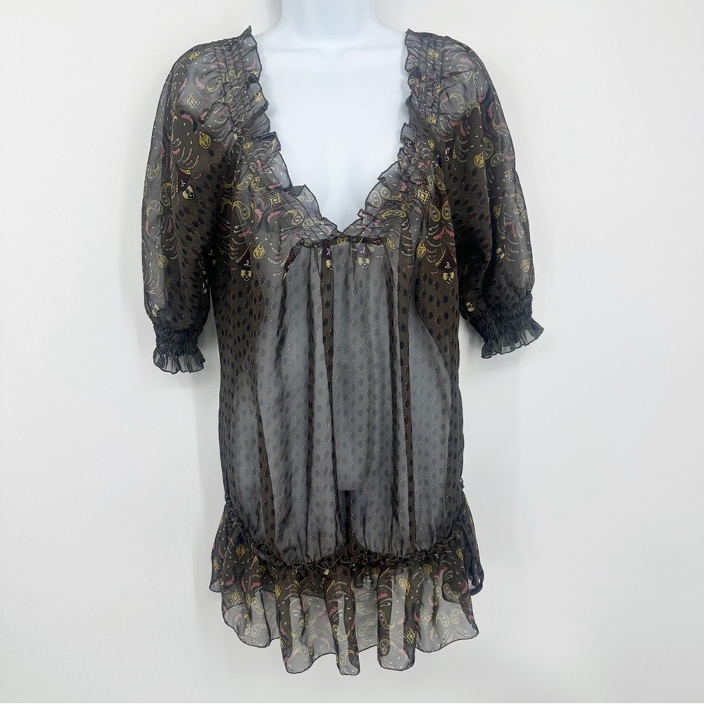 Charlotte Russe Vintage Y2K Boho Sheer Blouse Size Large Fairy Festival V Neck
